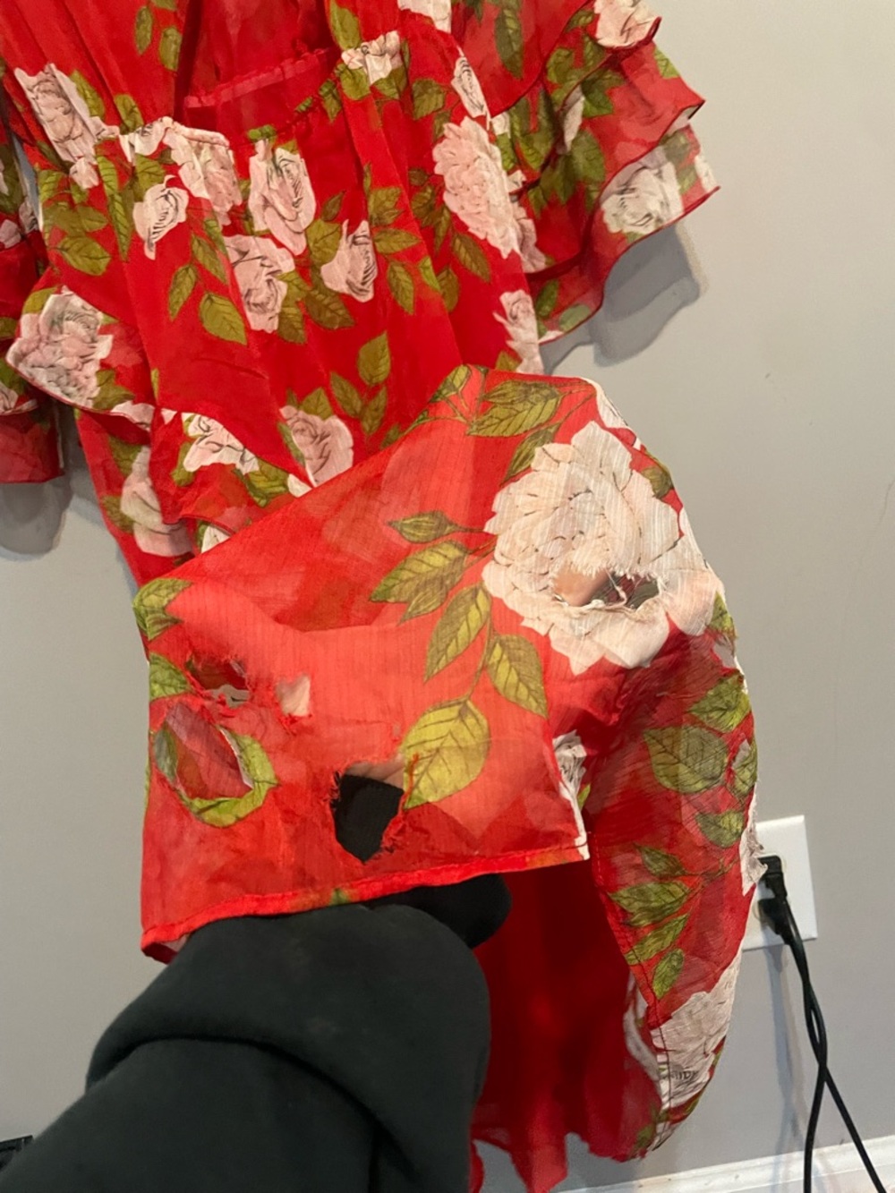 ZaraRed Floral Maxi Dress with Ruffled Sleeves FLAWED - Picture 6 of 8